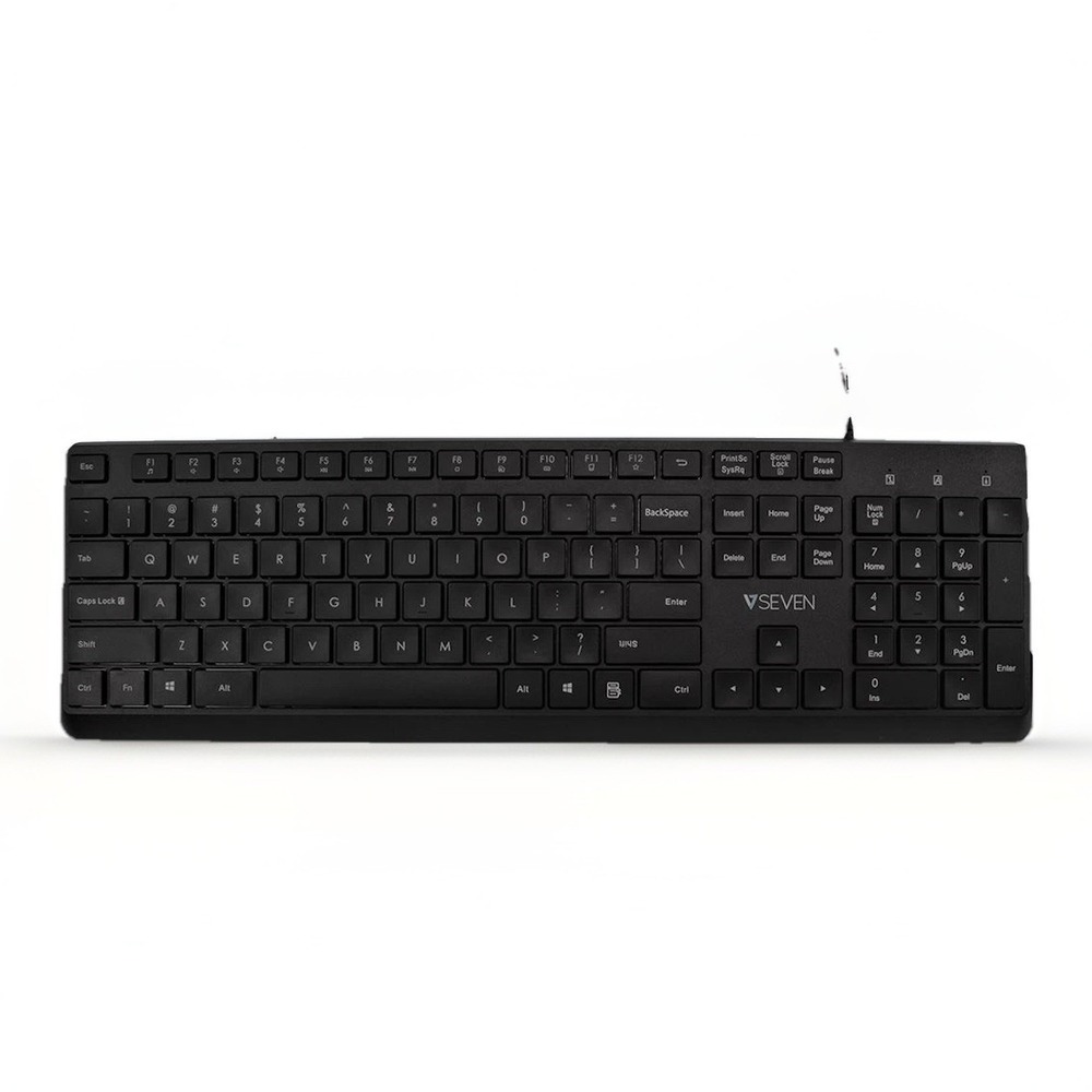 V7 KU350US‎ USB Wired Keyboard Full Size Low Profile Quiet Keys Black US Layout
